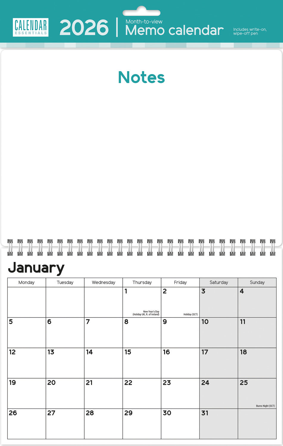 Essential Memo Calendar Planner Calendar 2026