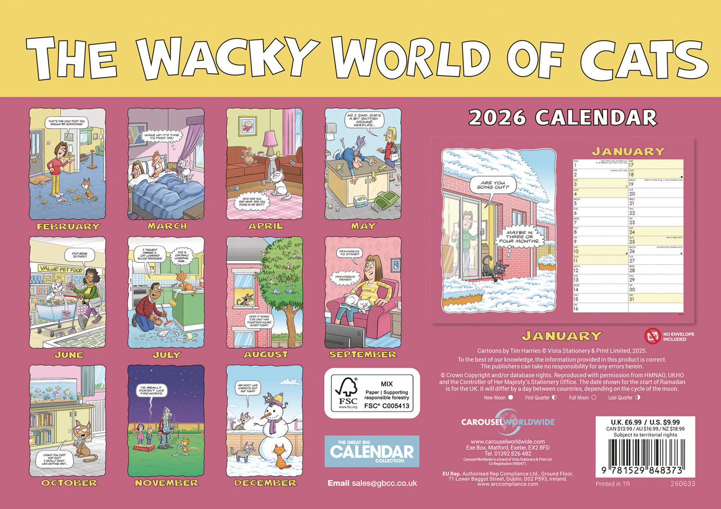 Cats, Wacky World A4 Calendar 2026