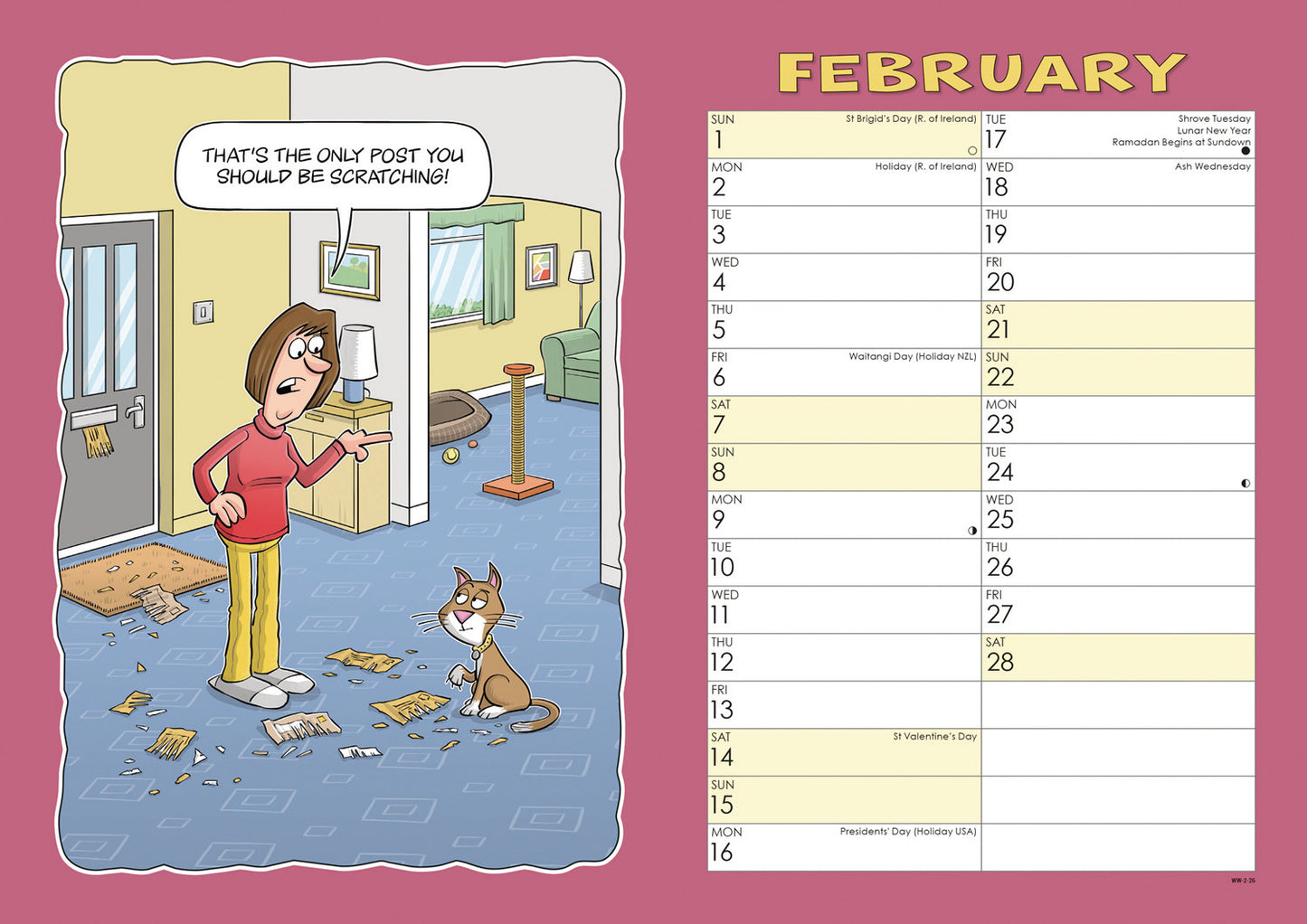 Cats, Wacky World A4 Calendar 2026