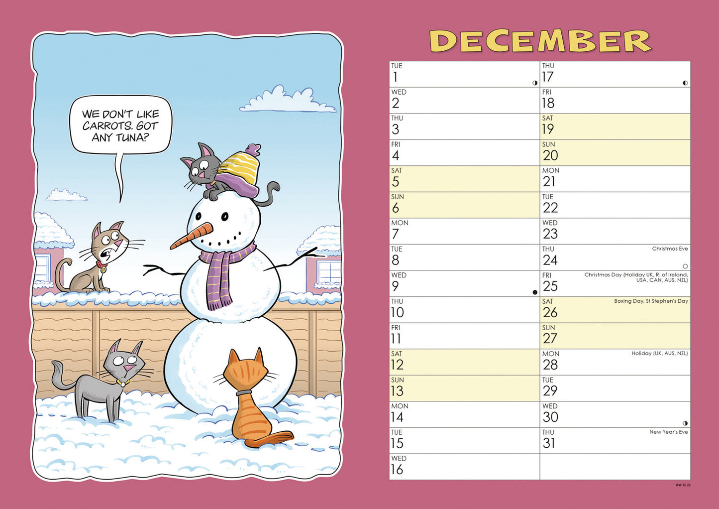 Cats, Wacky World A4 Calendar 2026
