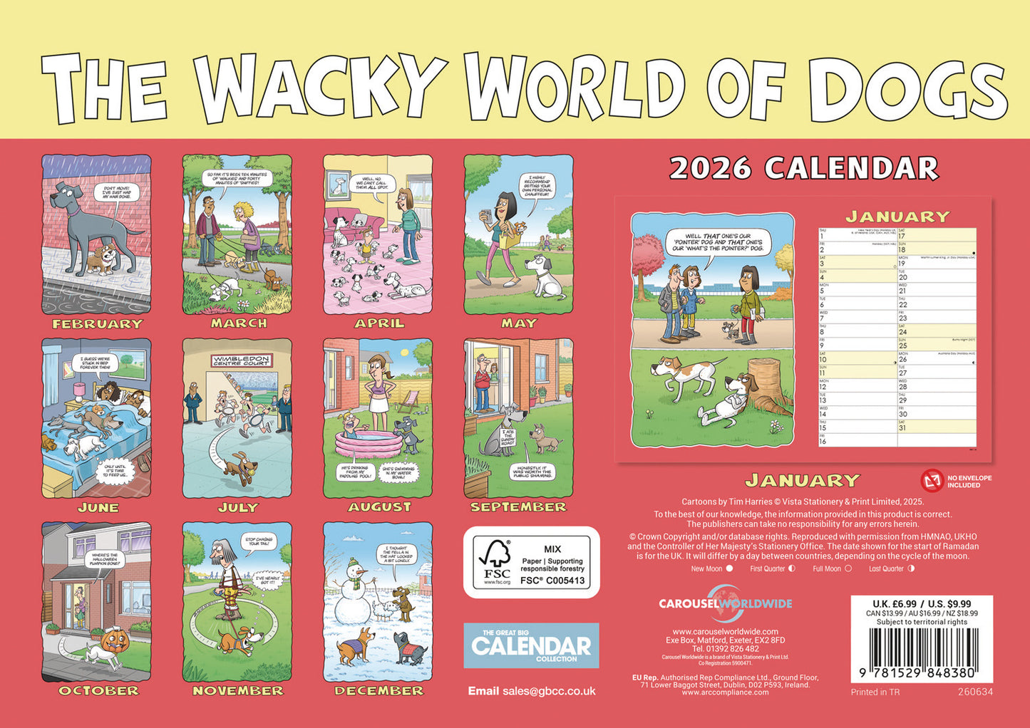 Dogs, Wacky World A4 Calendar 2026