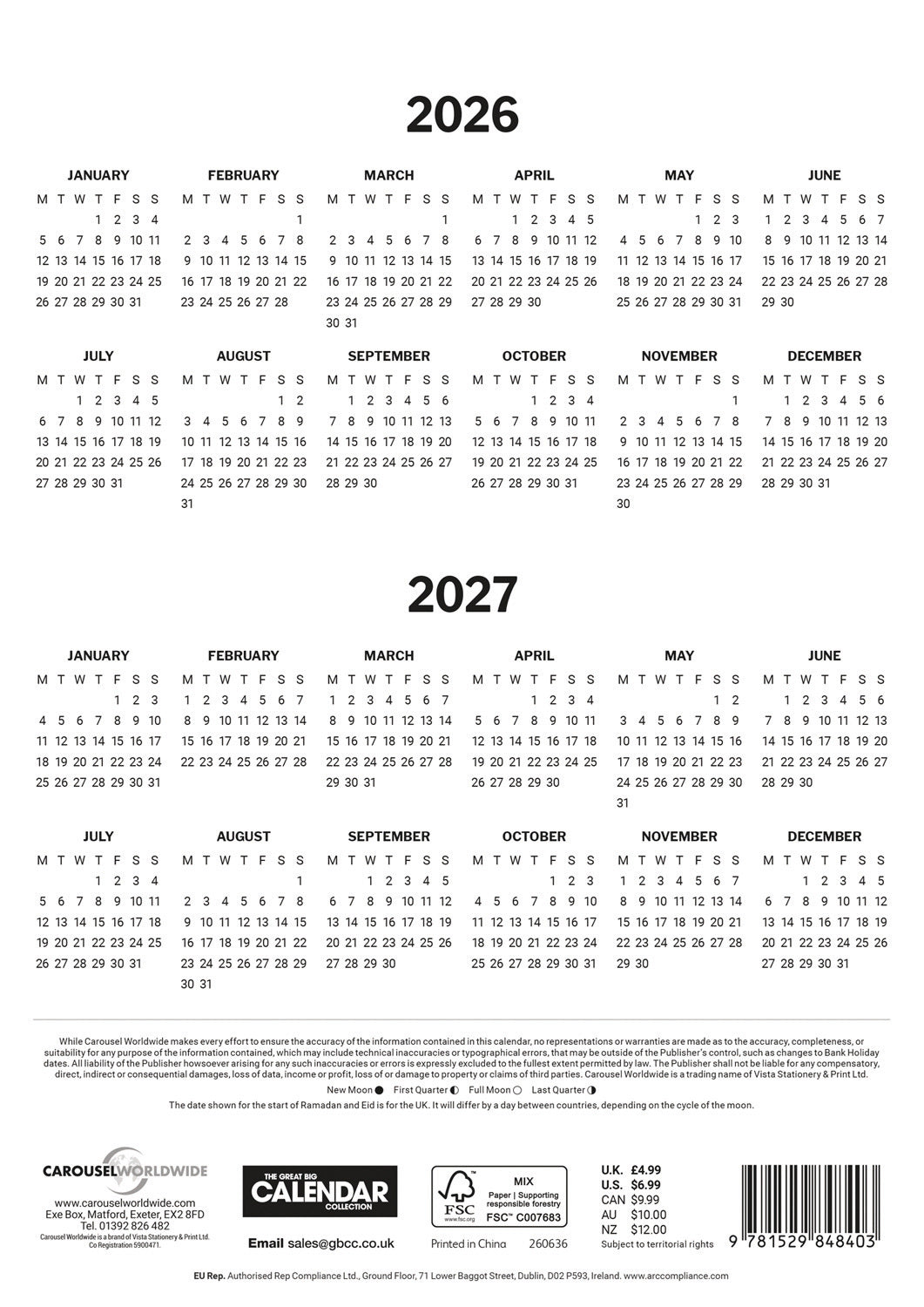 Red & Black Monthly Engagement Portrait A4 Calendar 2026