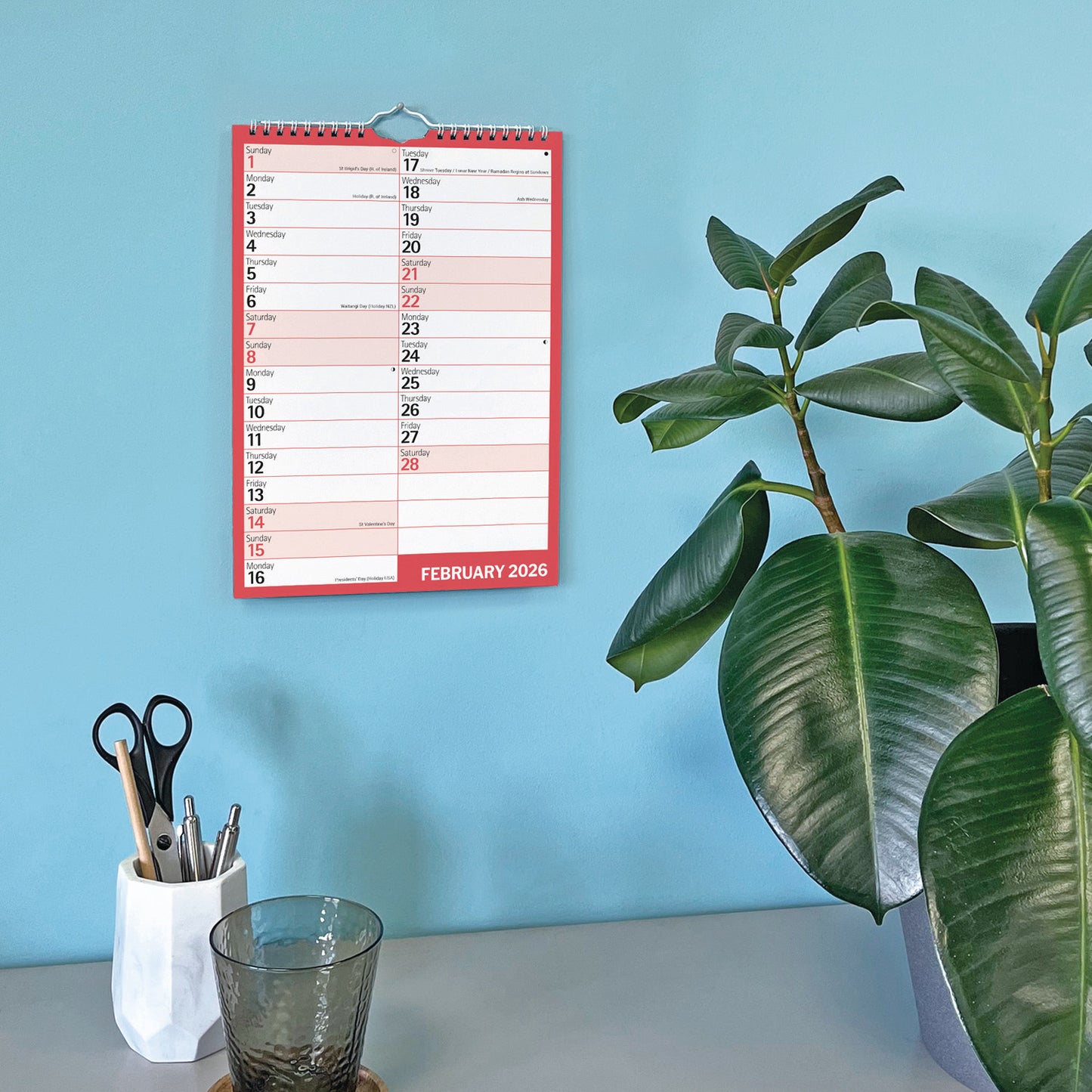 Red & Black Monthly Engagement Portrait A4 Calendar 2026