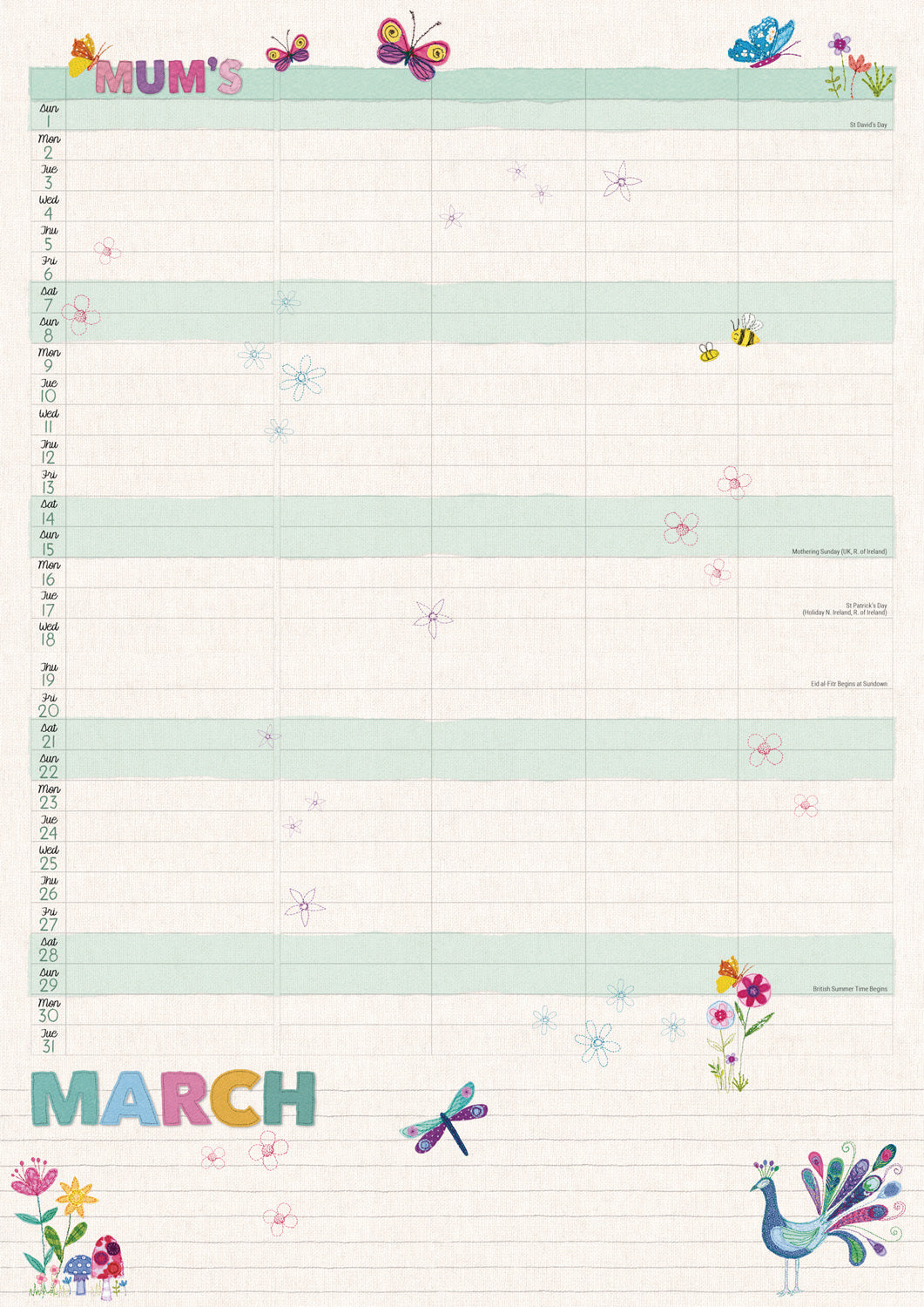 Mums Fabric & Buttons MTV Planner A4 Calendar 2026