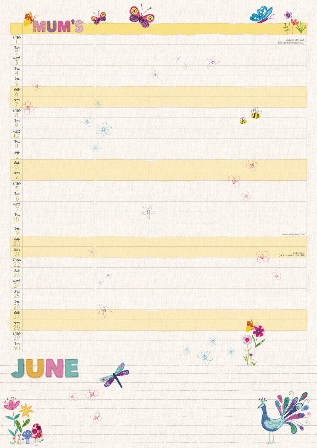 Mums Fabric & Buttons MTV Planner A4 Calendar 2026