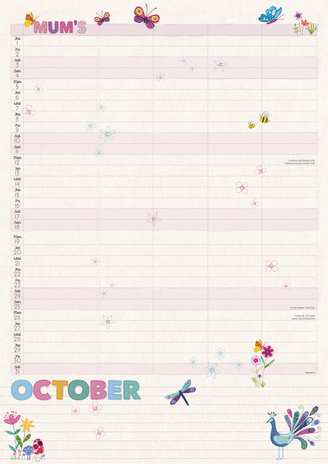 Mums Fabric & Buttons MTV Planner A4 Calendar 2026