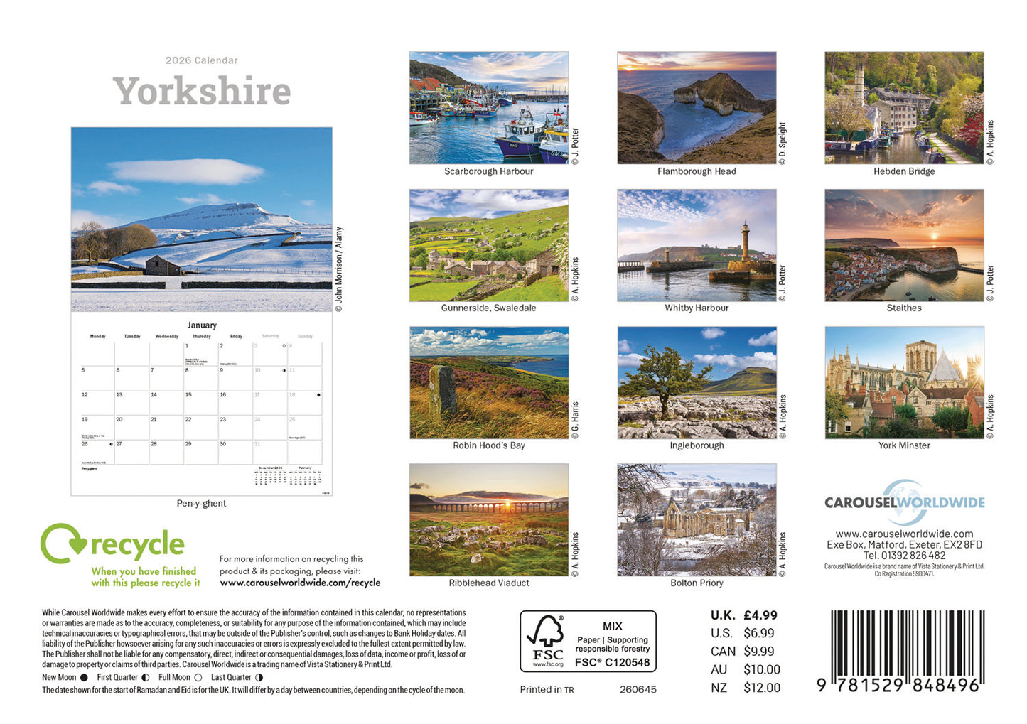 Yorkshire A5 Calendar 2026