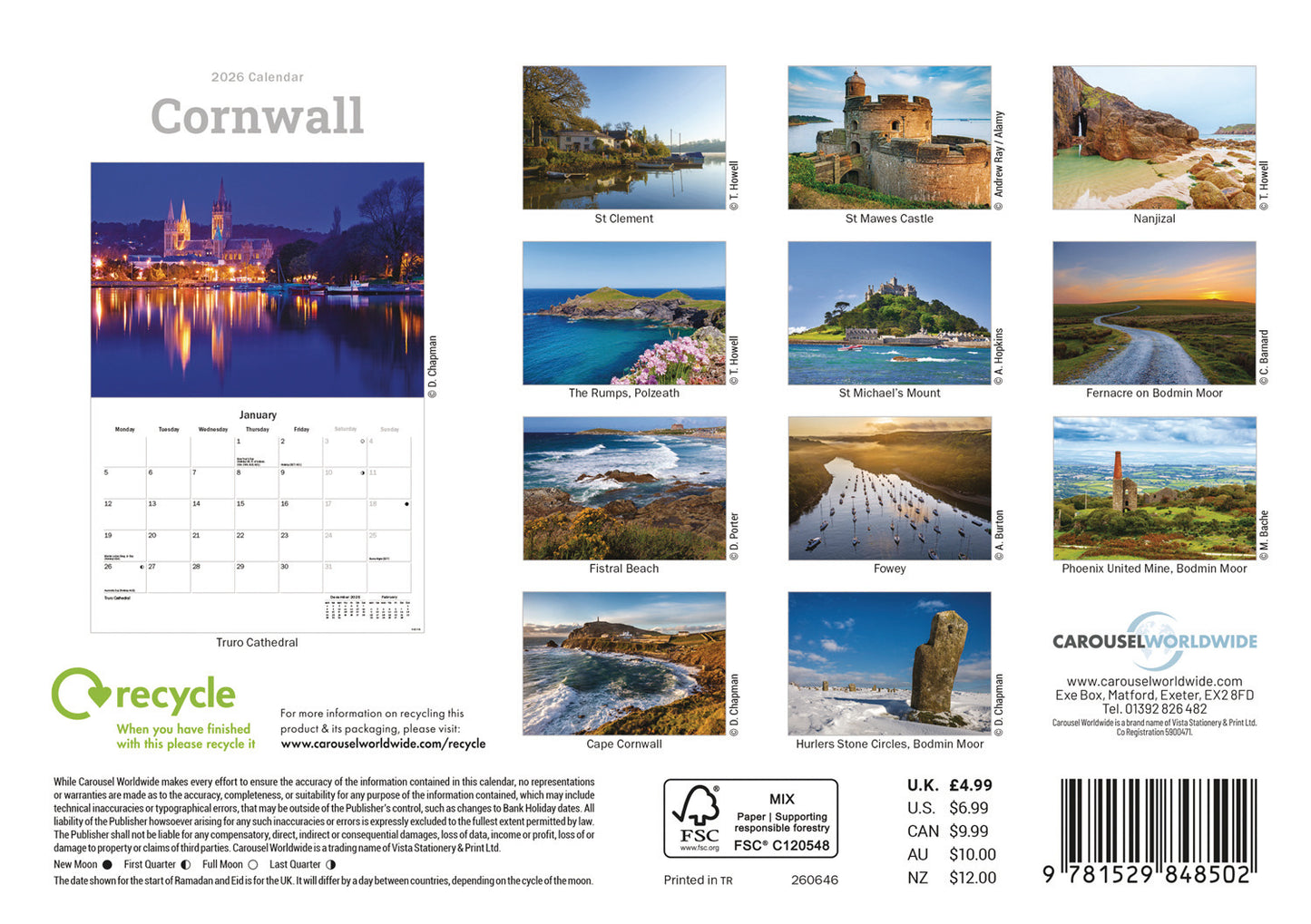 Cornwall A5 Calendar 2026