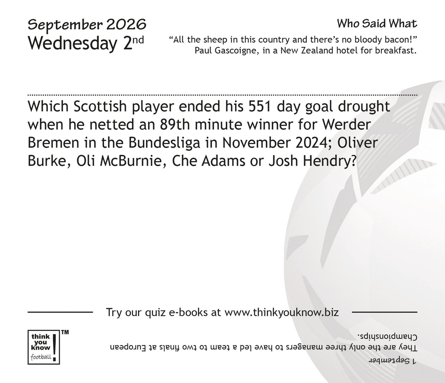 Think You Know Football Box Calendar 2026