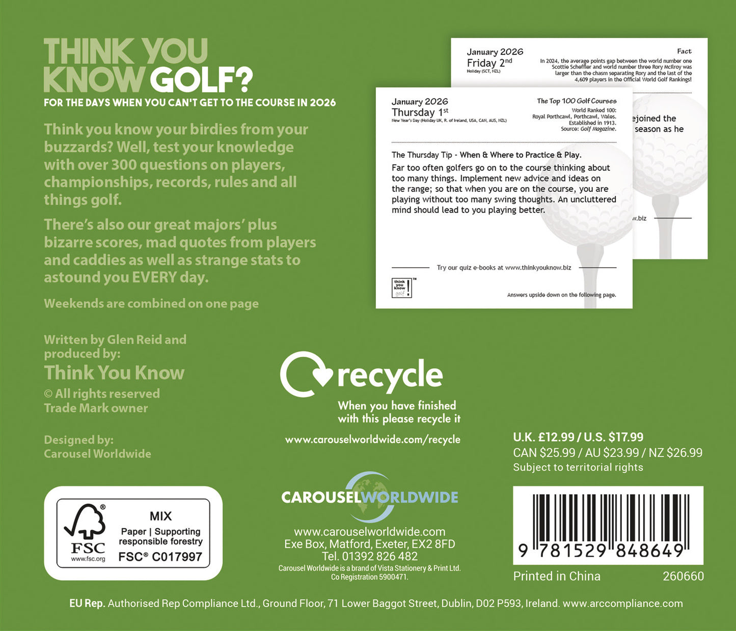 Think You Know Golf Box Calendar 2026