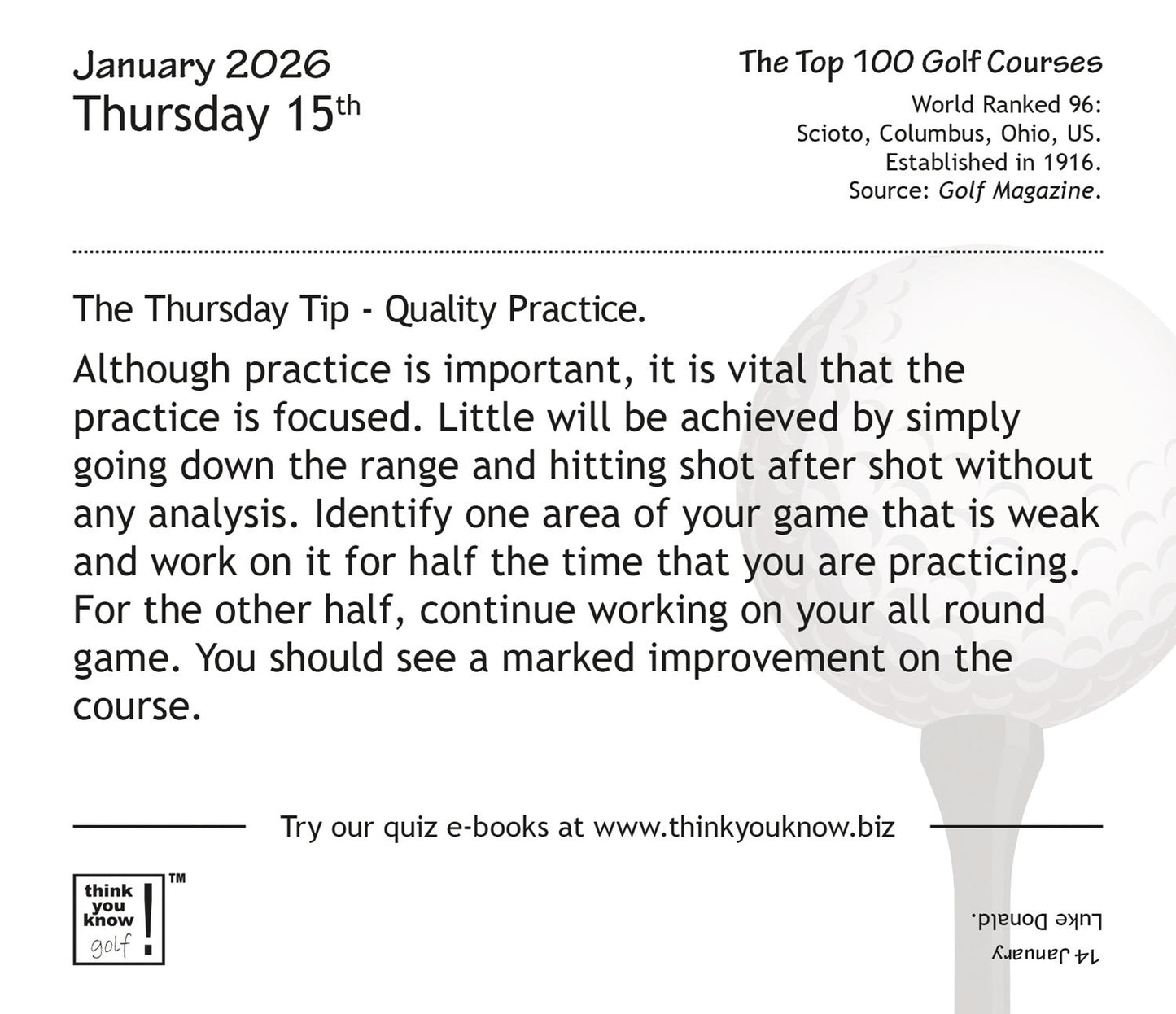 Think You Know Golf Box Calendar 2026