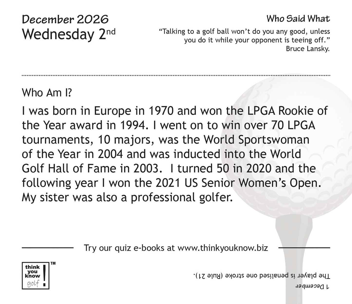 Think You Know Golf Box Calendar 2026