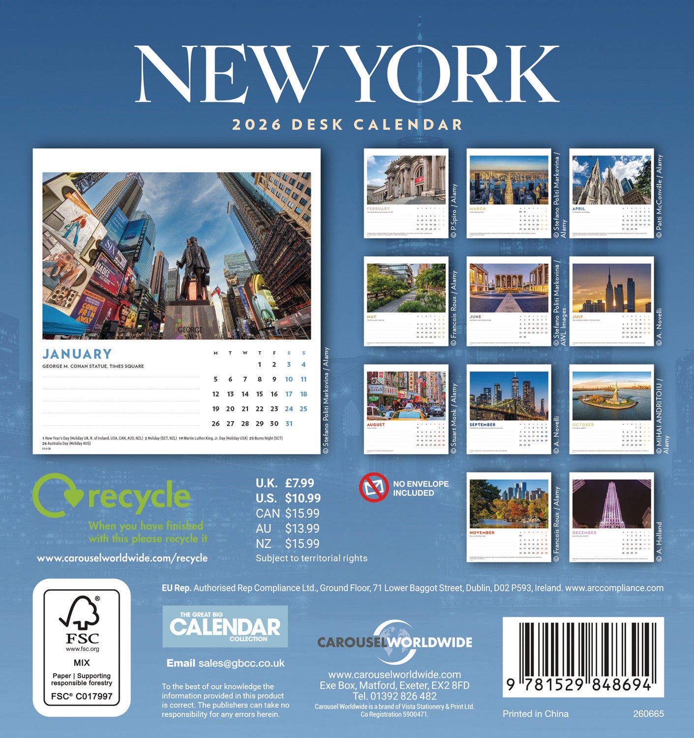 New York Easel Calendar 2026