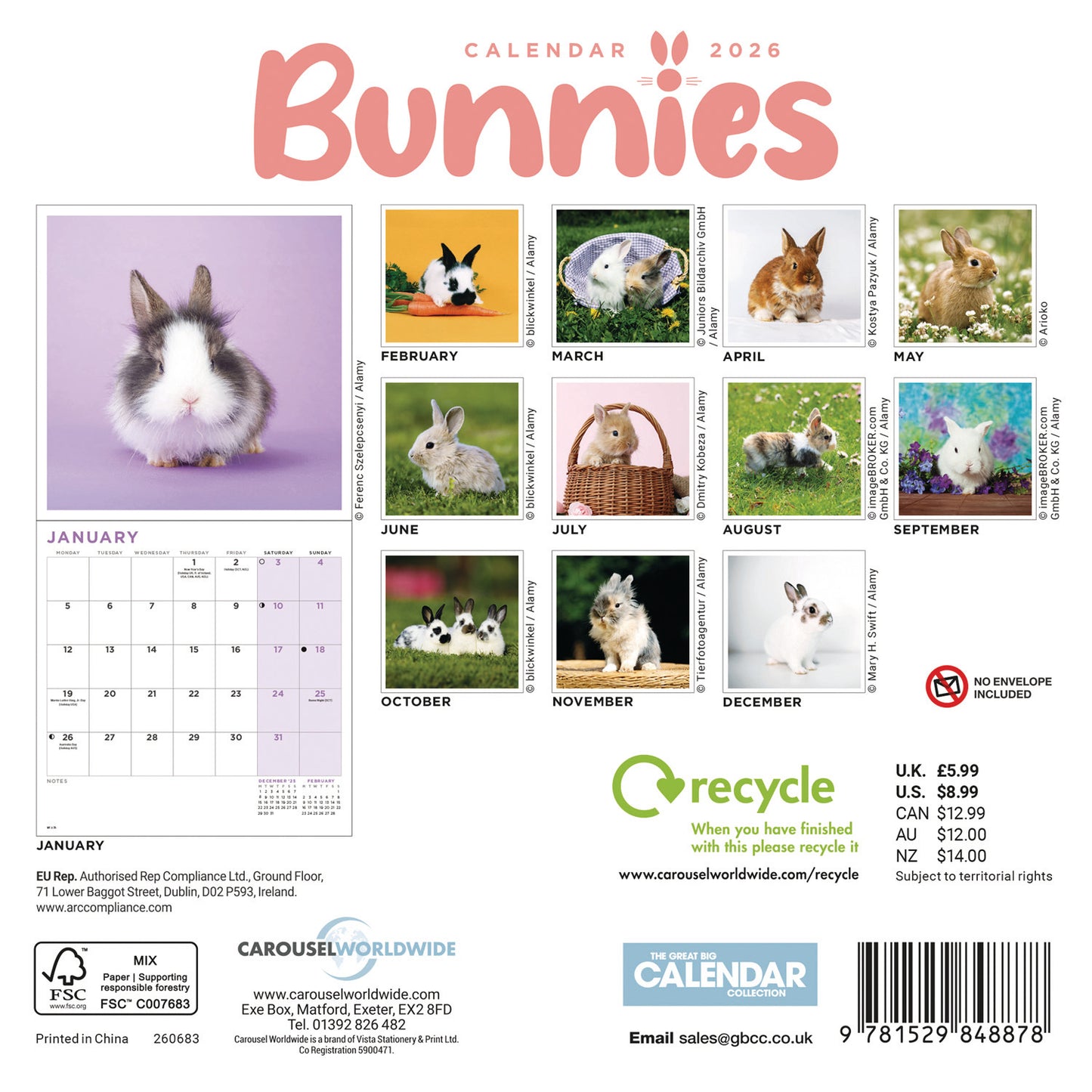 Bunnies Mini Calendar 2026