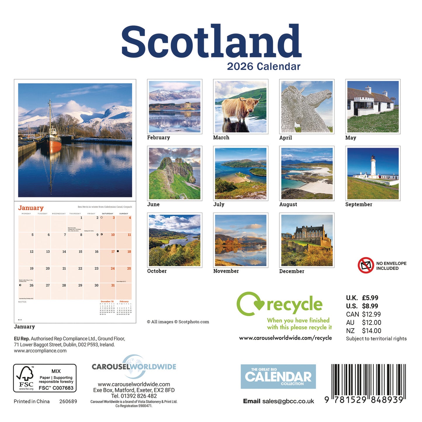 Scotland Mini Calendar 2026