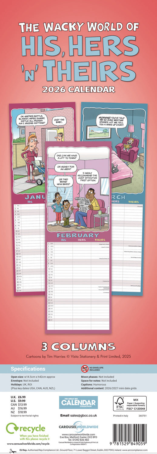 Wacky World of His, Hers and Theirs Planner Slim Calendar 2026
