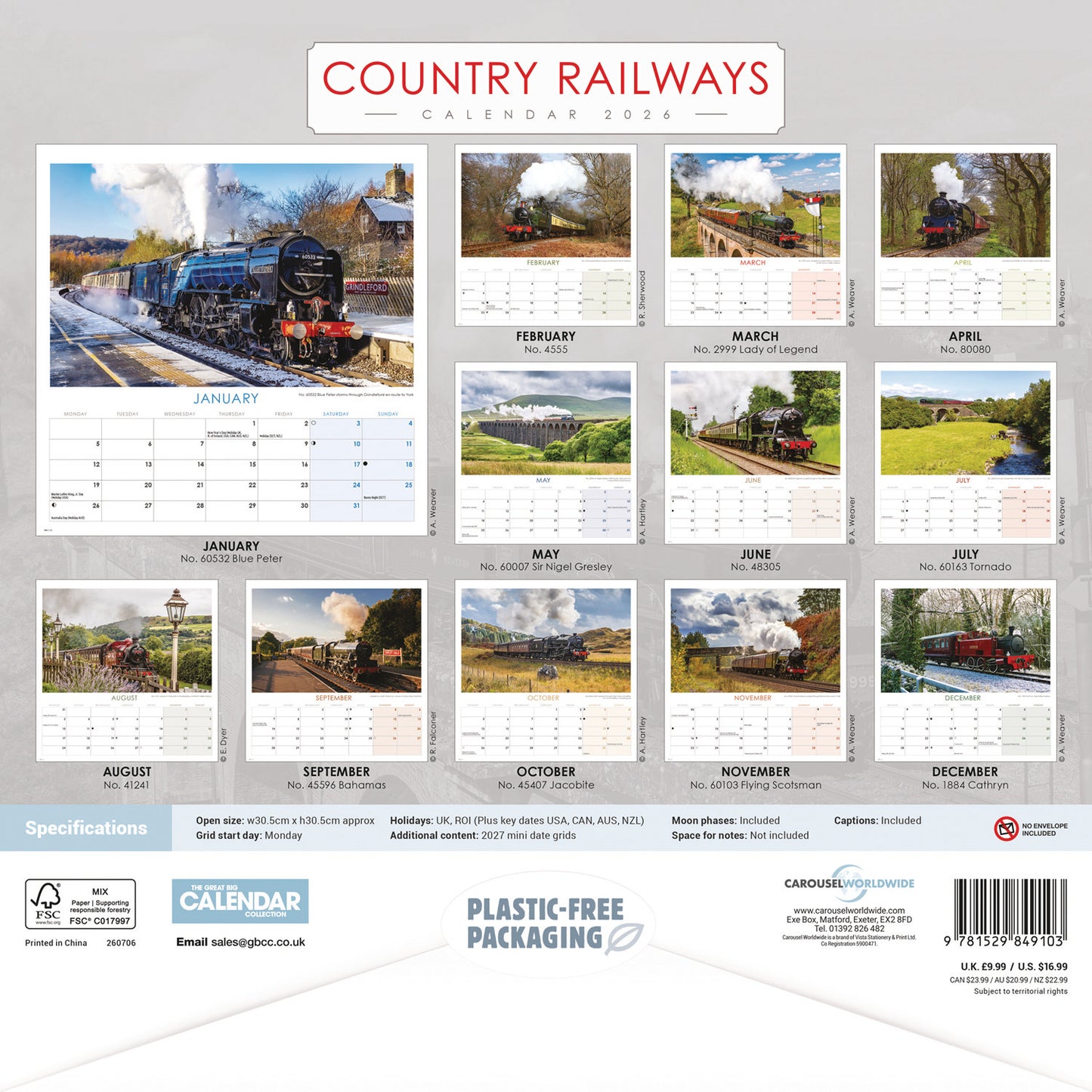 Country Railways Wiro Wall Calendar 2026
