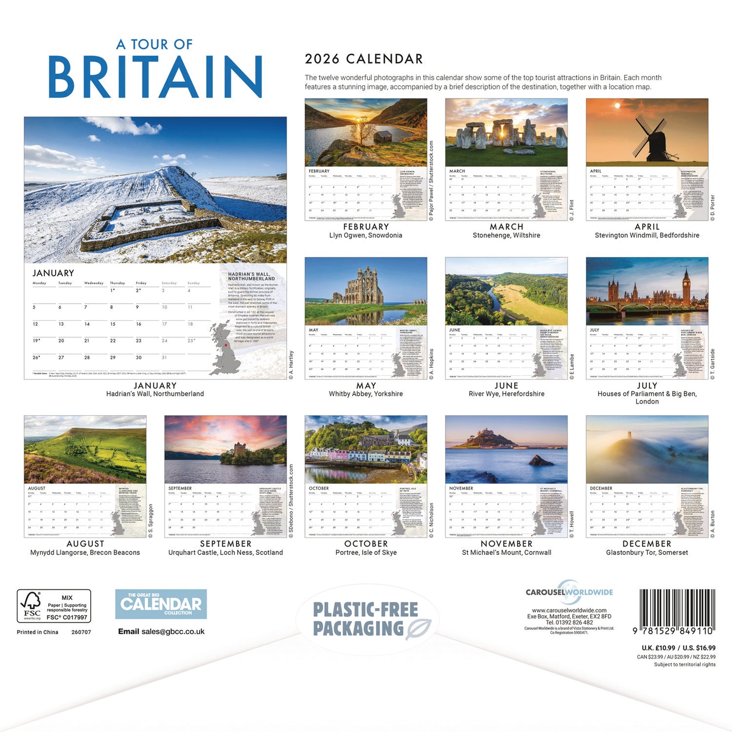 A Tour of Britain Wiro Wall Calendar 2026
