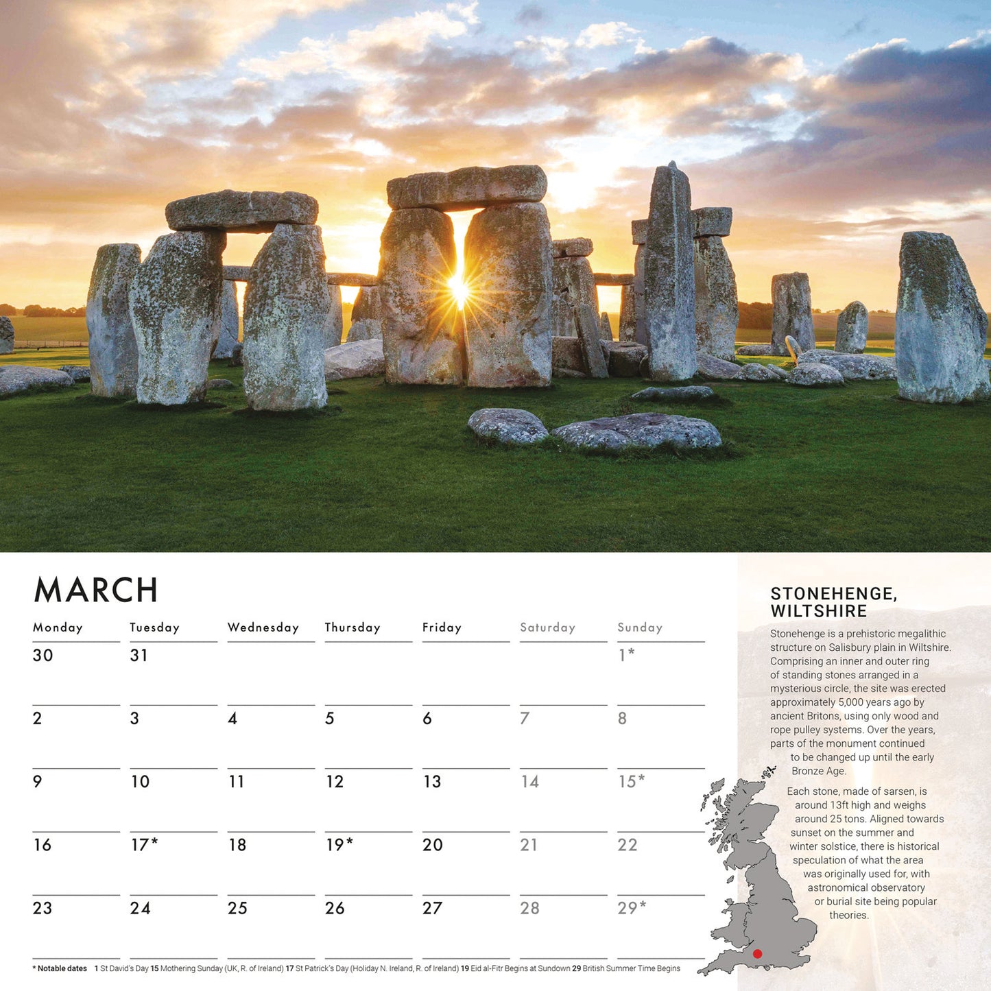 A Tour of Britain Wiro Wall Calendar 2026