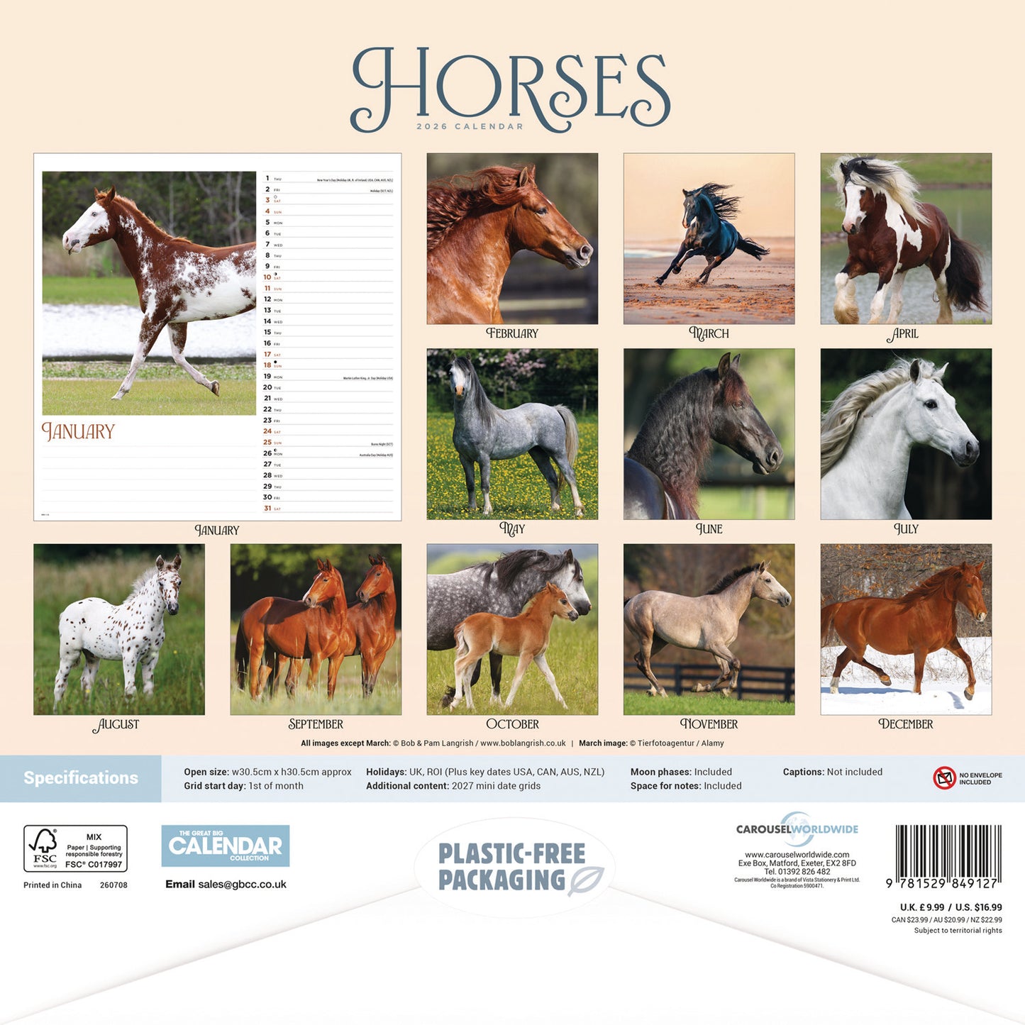 Horses Wiro Wall Calendar 2026