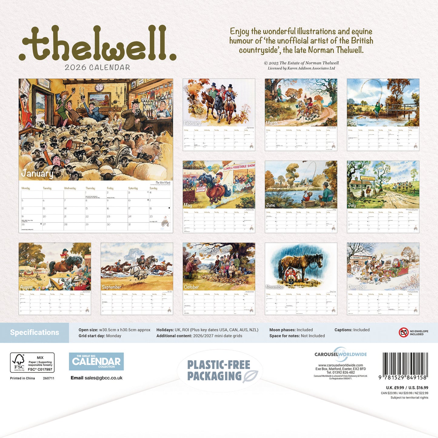 Thelwell Wiro Wall Calendar 2026