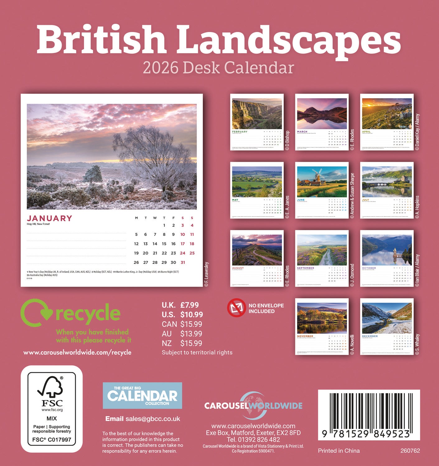 British Landscapes Easel Calendar 2026