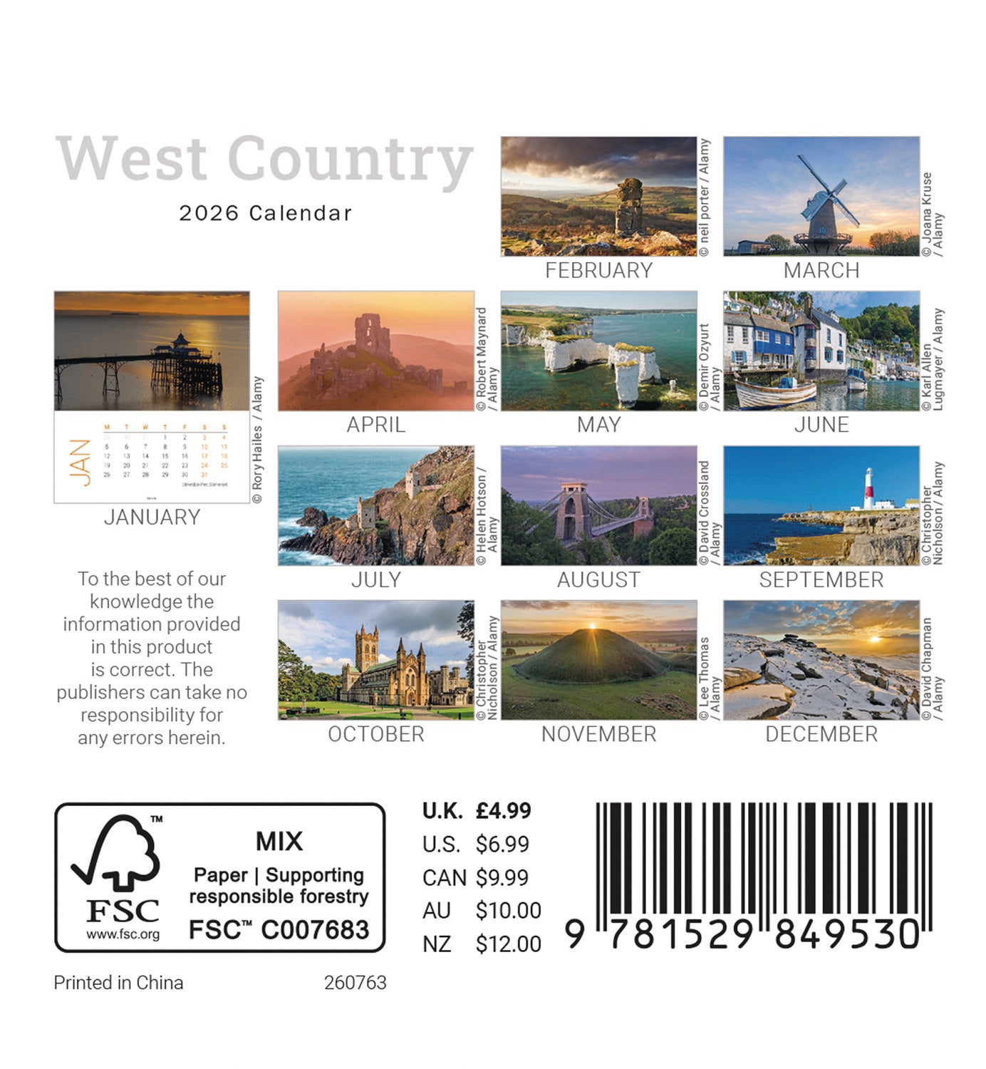 West Country Mini Easel Calendar 2026