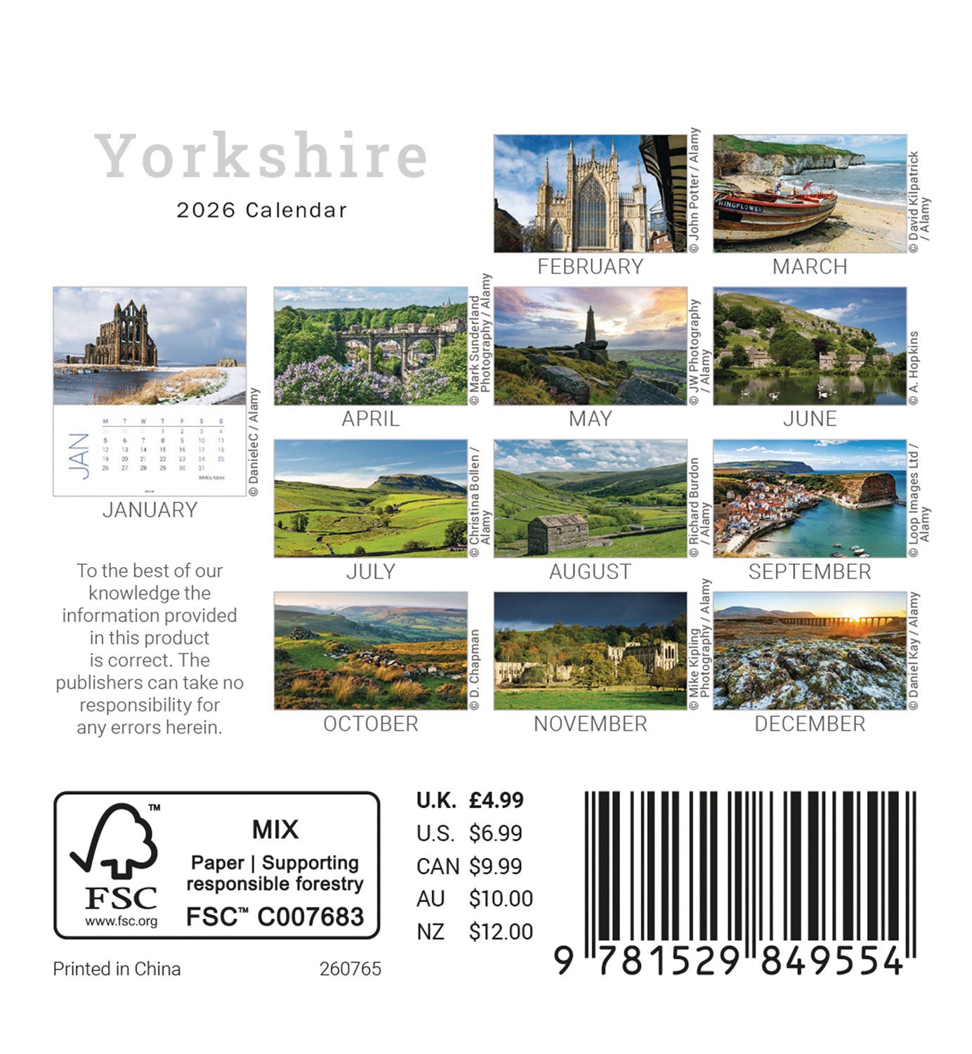 Yorkshire Mini Easel Calendar 2026