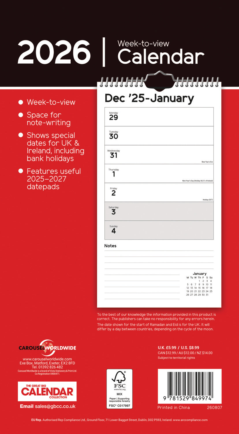 Essential WTV Stubby Slim (R&B) Calendar 2026