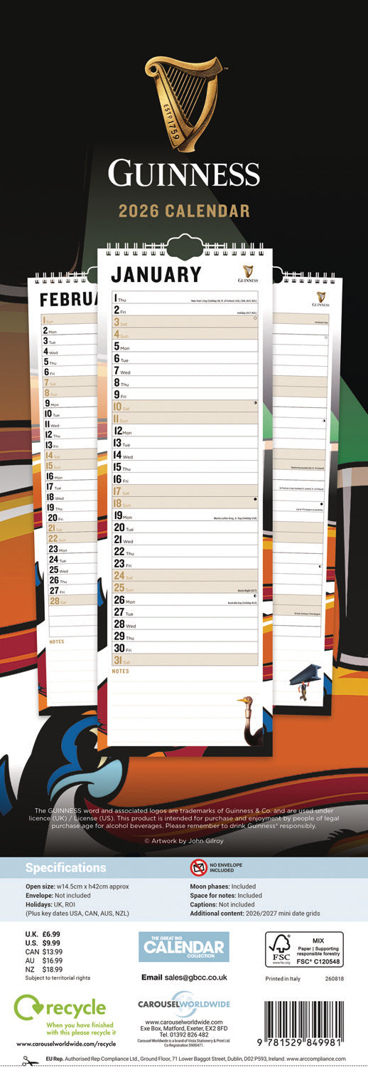 Guinness Slim Calendar 2026