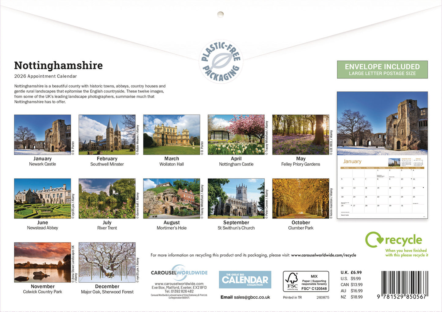 Nottinghamshire A4 Calendar 2026