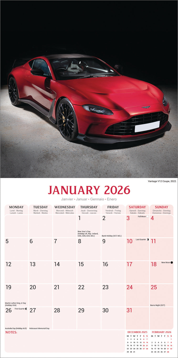 Aston Martin Wall Calendar 2026