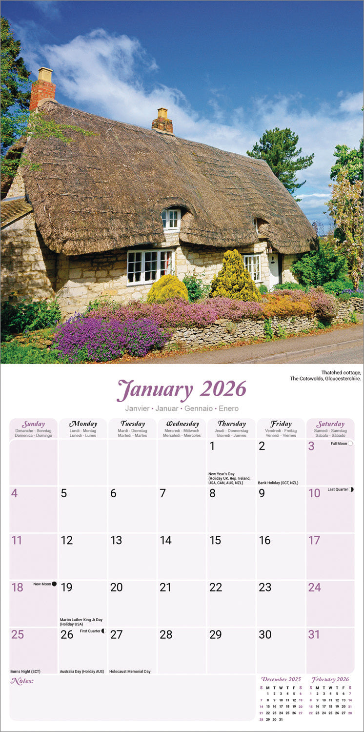 English Cottage Gardens Wall Calendar 2026