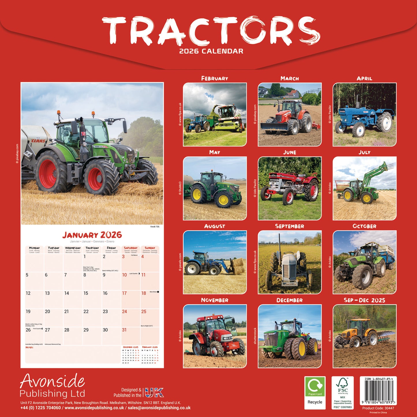Tractors Wall Calendar 2026