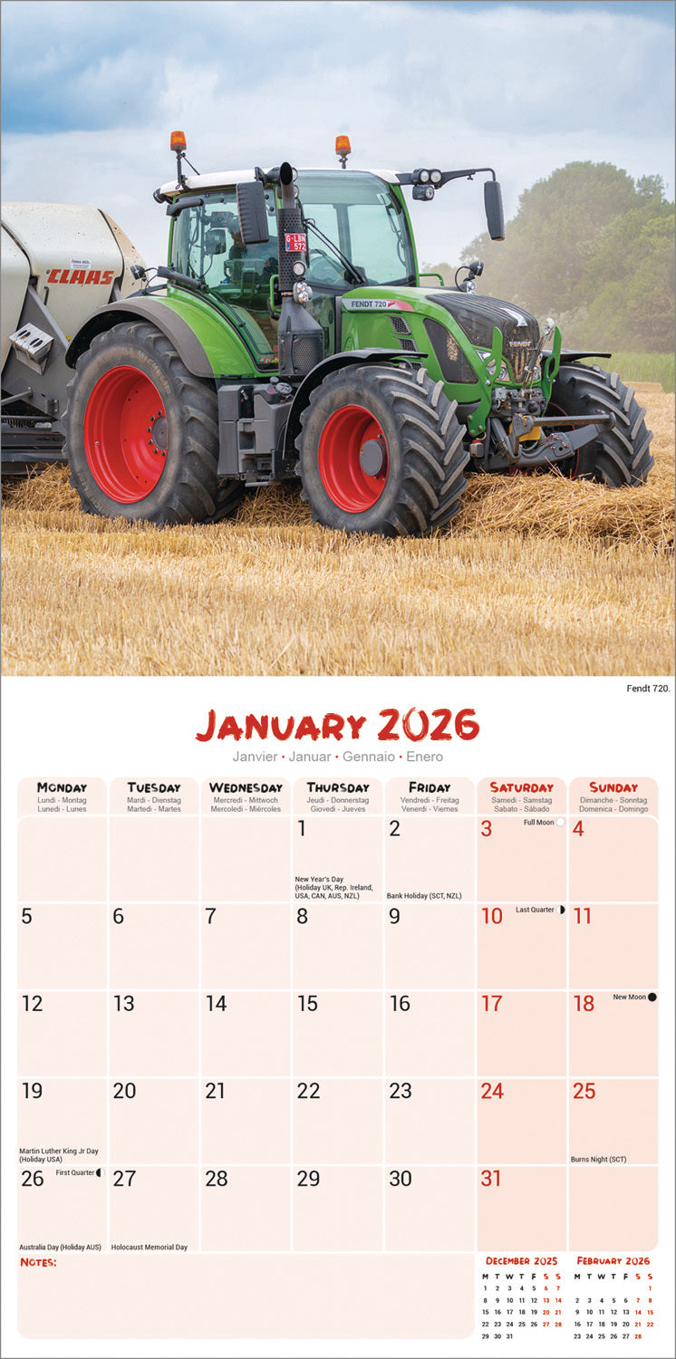 Tractors Wall Calendar 2026