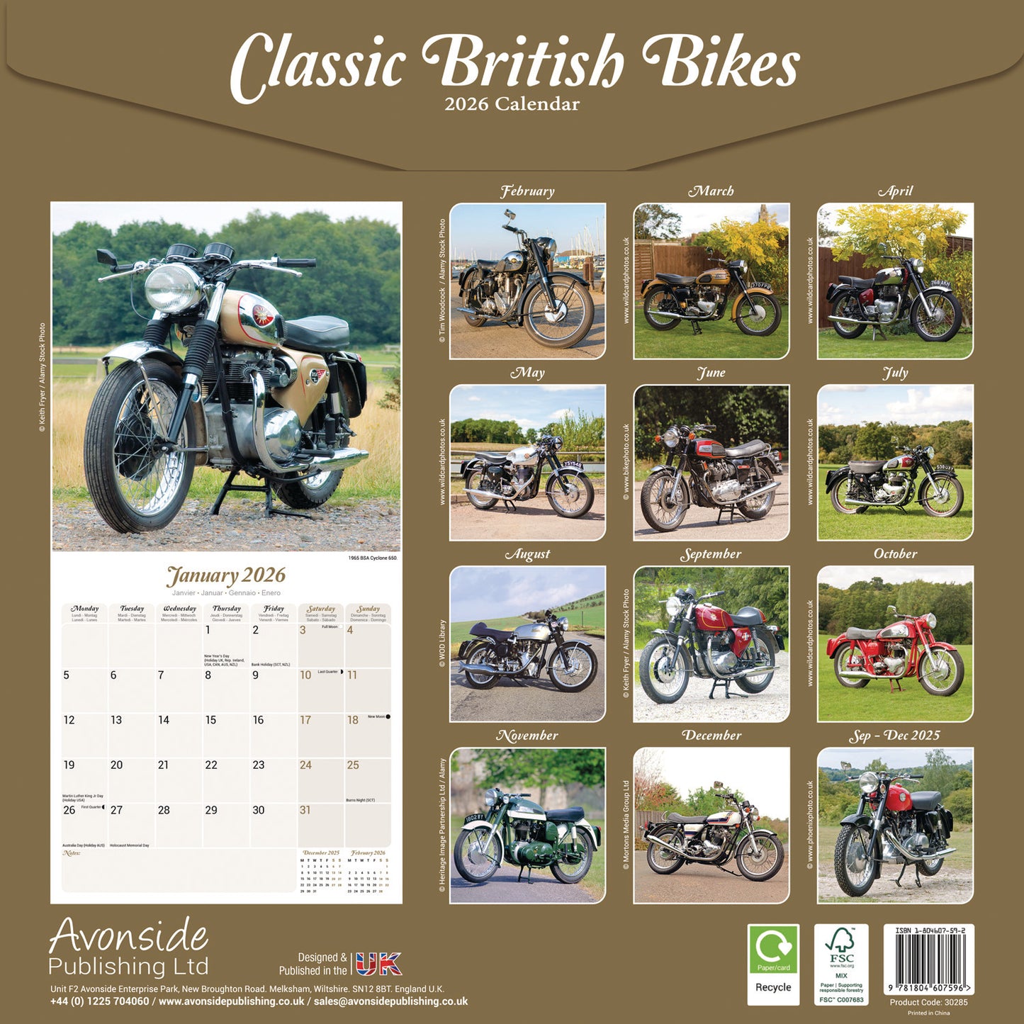 Classic British Bikes Wall Calendar 2026