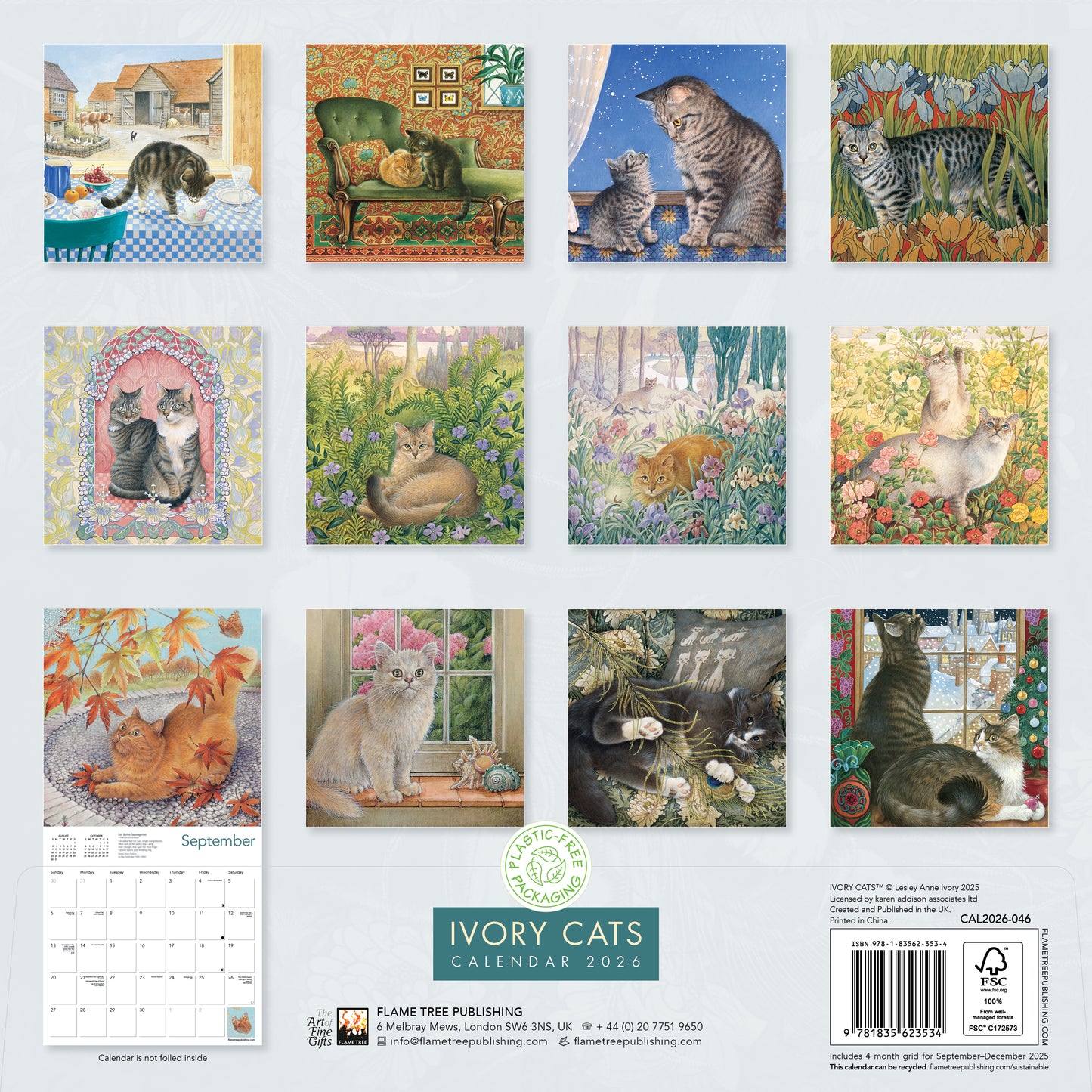 Ivory Cats Wall Calendar 2026