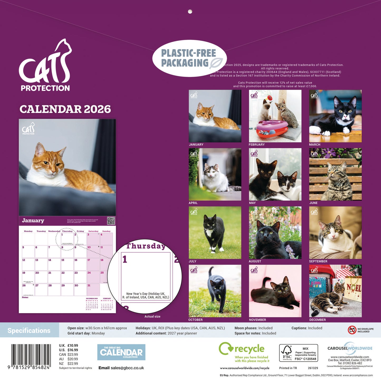 Cats Protection Wall Calendar 2026