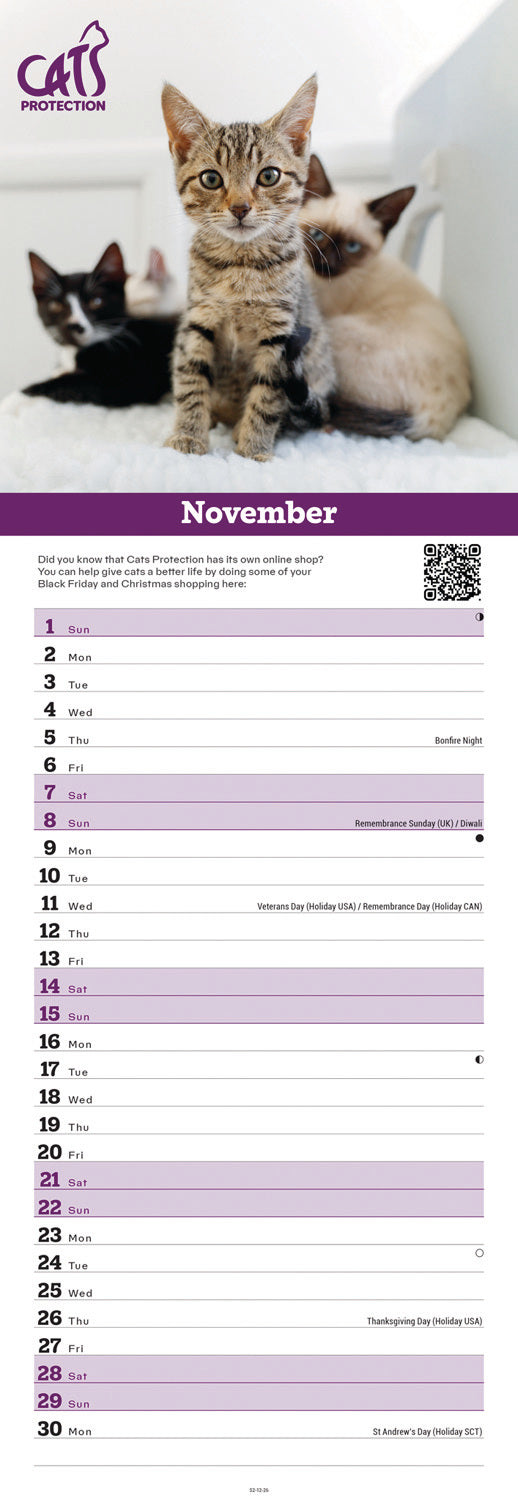 Cats Protection Slim Calendar 2026