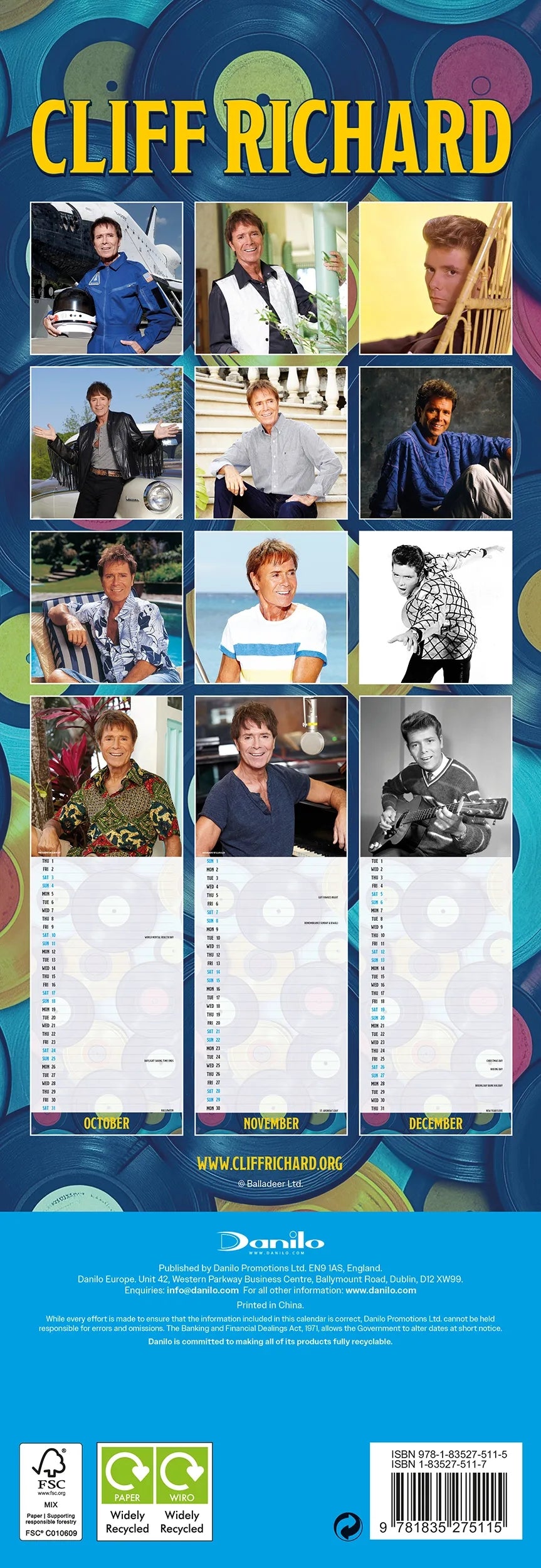 Cliff Richard Slim Calendar 2026