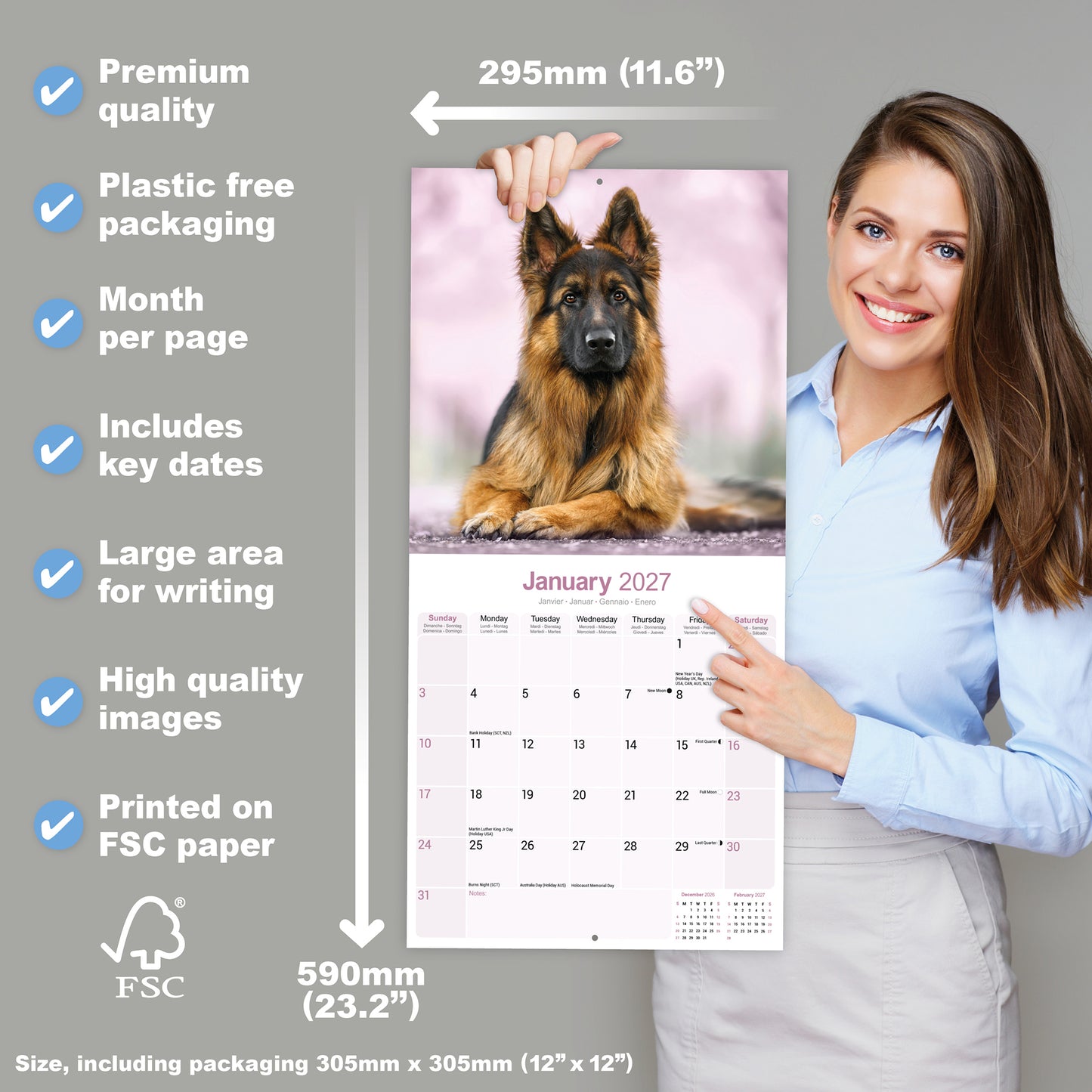 German Shepherds Wall Calendar 2027