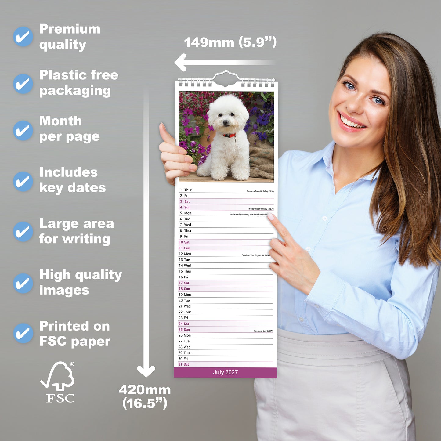 Bichon Frise Slim Calendar 2027
