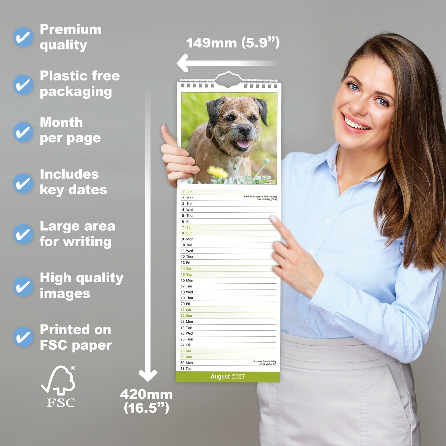 Border Terrier Slim Calendar 2027