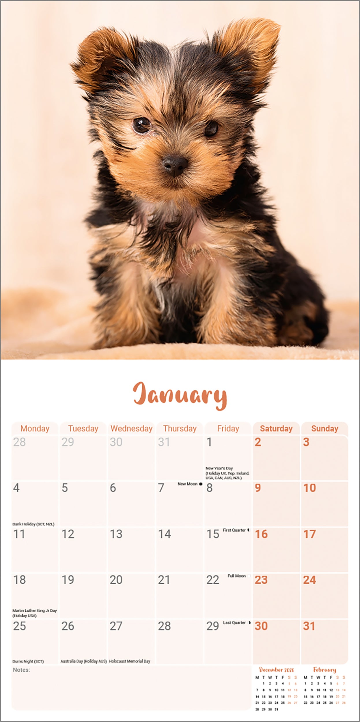 Yorkshire Terrier Puppies Mini Calendar 2027
