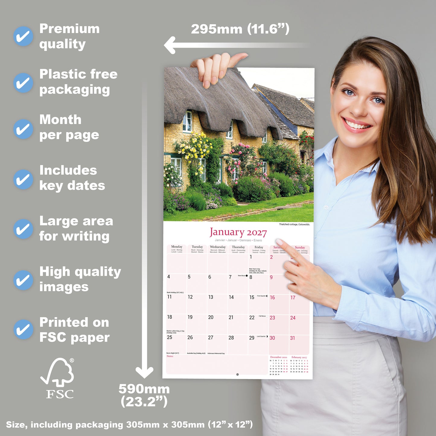 English Cottage Gardens Wall Calendar 2027