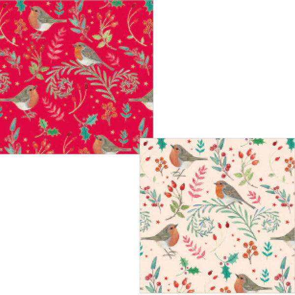 Christmas Wrap & Tags Bumper Pack - Wintery Robins (10 Sheets & 10 Tags)