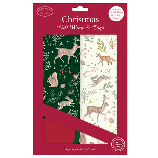 Christmas Wrap & Tags - Forest & Foliage (10 Sheets & 10 Tags)