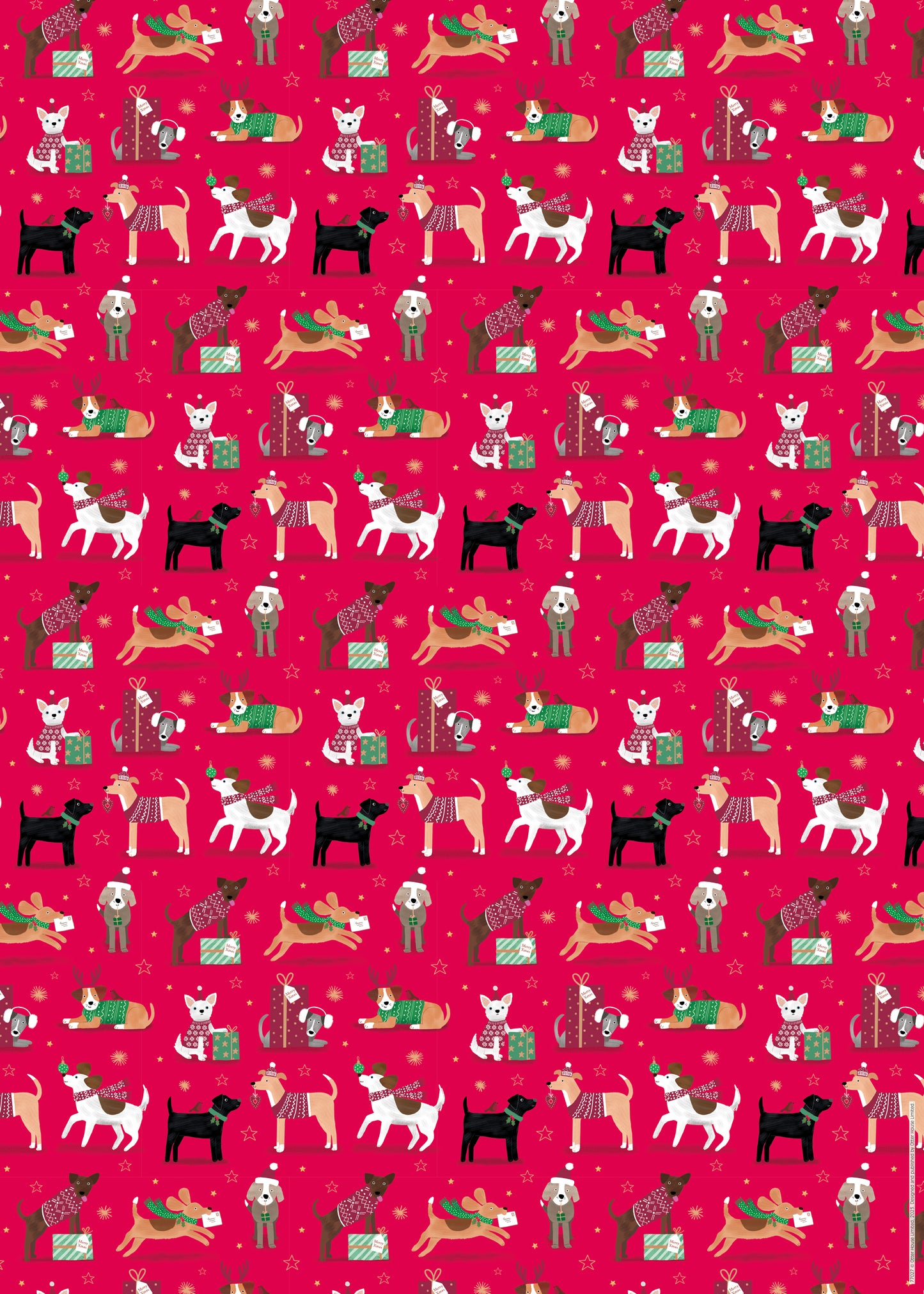Christmas Wrap & Tags - Happy Christmas Dogs (5 Sheets & 5 Tags)