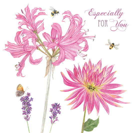 Vintage Garden Card - Jersey Lily & Dahlia