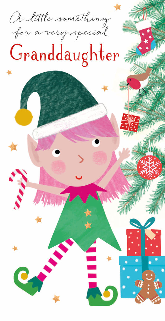 Christmas Money Wallet - Granddaughter - Elf With Pink Hair